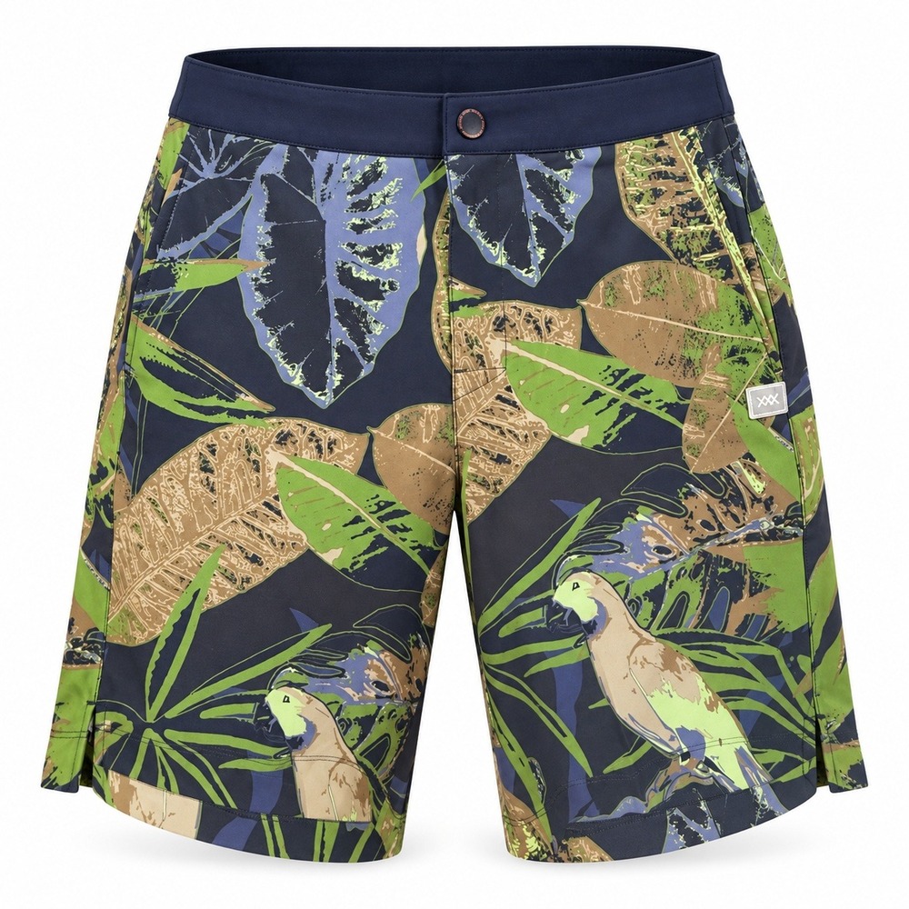 Rhone Barrier Swim Short S Green Blue New Tropical Parrot Print Water Repel 30